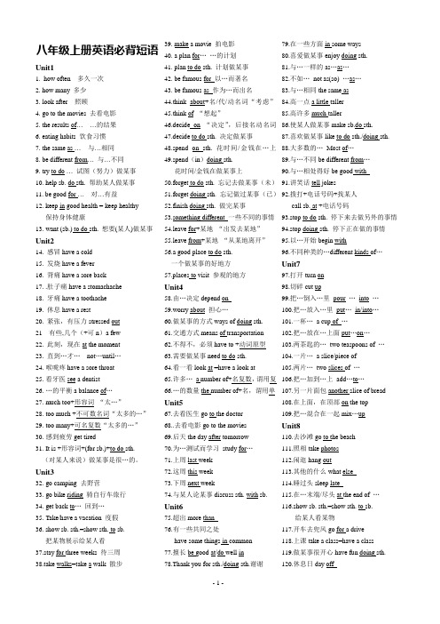 (完整版)人教版八年级上册英语全册必背短语