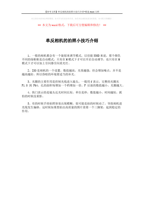 【参考文档】单反相机的拍照小技巧介绍-精选word文档 (1页)