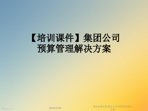 【培训课件】集团公司预算管理解决方案