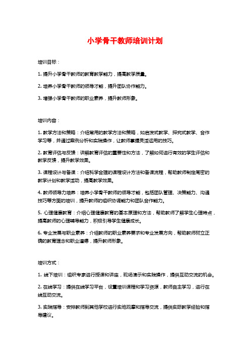 小学骨干教师培训计划