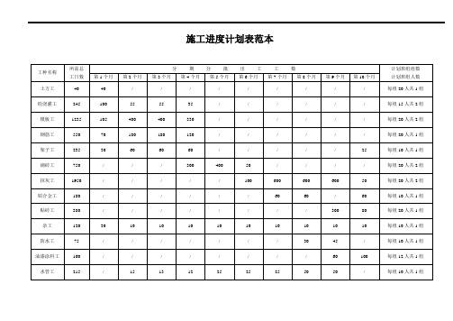 整套完整 施工进度计划表范本