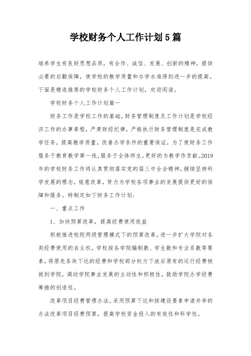 学校财务个人工作计划5篇