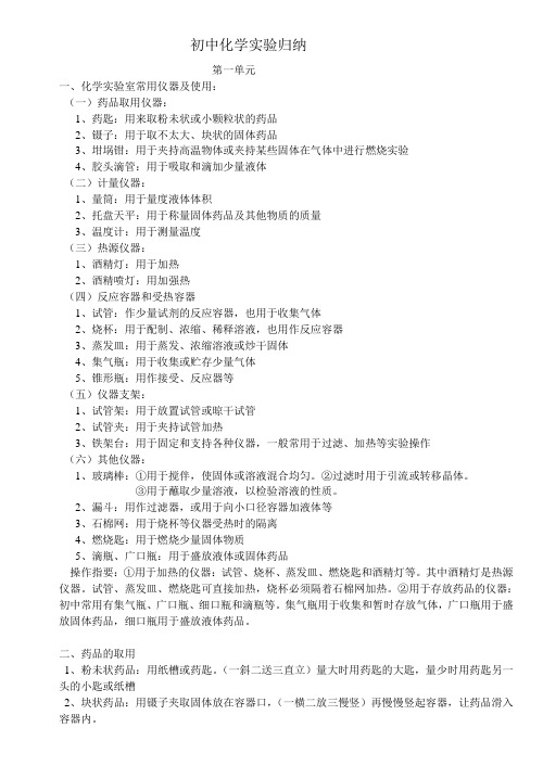 初中化学实验归纳