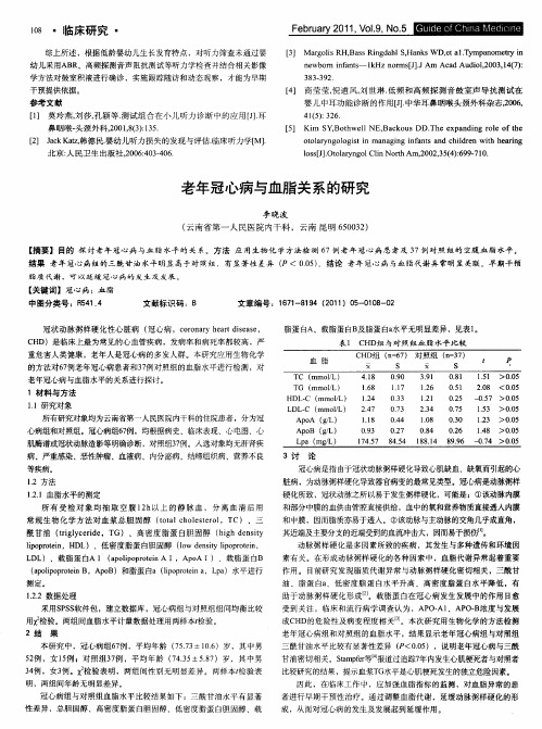 老年冠心病与血脂关系的研究