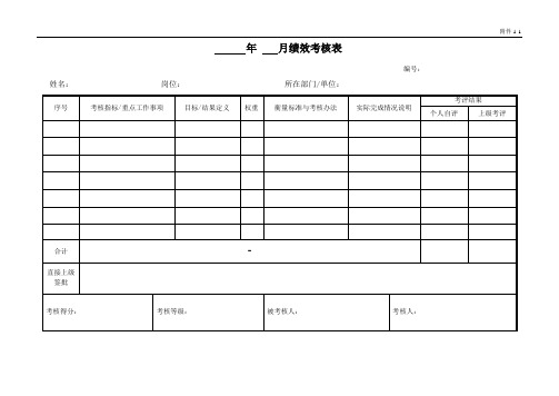 中层管理人员月度绩效考核表