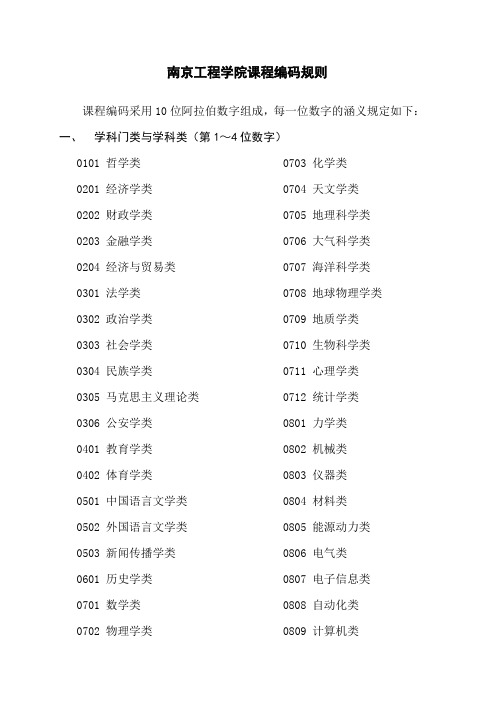 南京工程学院课程编码规则