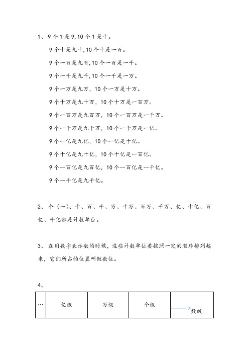 人教版四年级上册第一单元《大数的认识》必备知识点