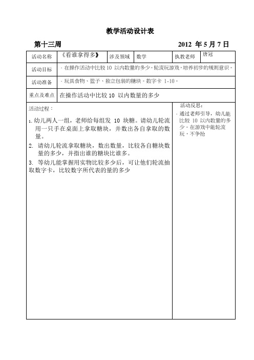 坑头幼儿园2011学年第二学期中三班备课,第十三周
