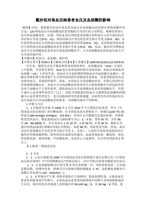 氯沙坦对高血压病患者血压及血尿酸的影响106