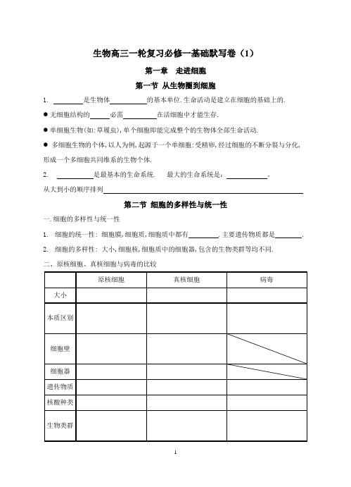 生物高三一轮复习必修一基础默写卷(1)-学生版