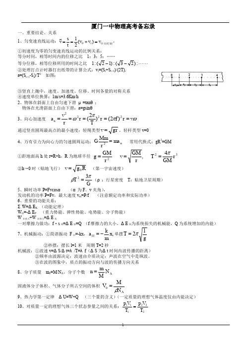 厦门一中物理高考备忘录