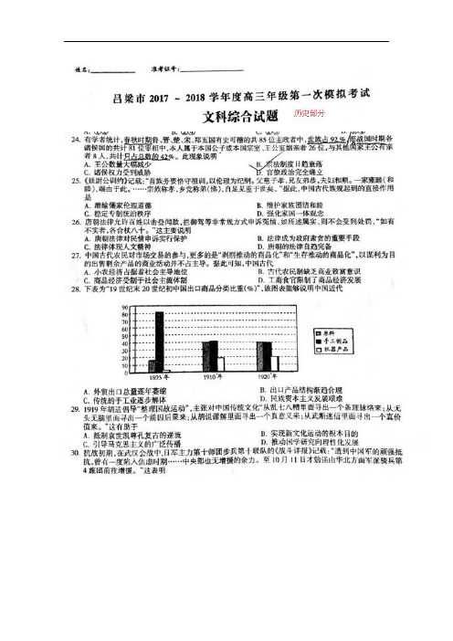 2018届山西省吕梁市高三上学期第一次模拟考试历史试题