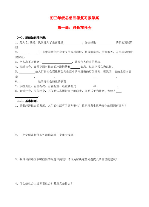 九年级政治 第一课复习教学案 苏教版