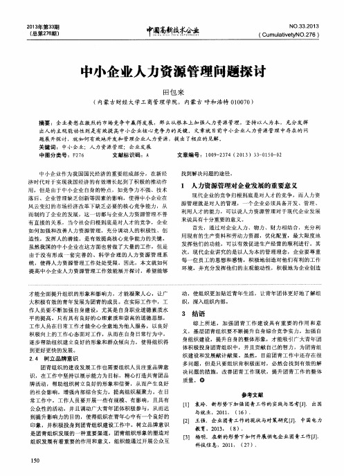 中小企业人力资源管理问题探讨