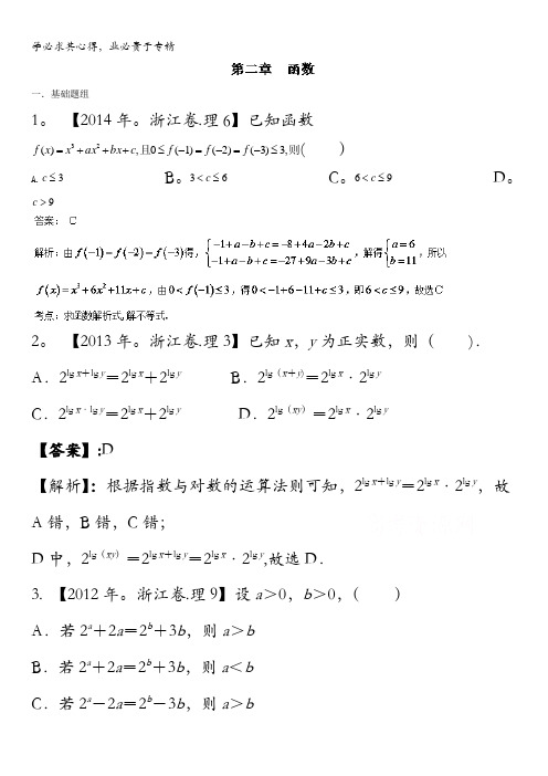 2017高考十年高考数学(理科)分项版 专题02 函数(浙江专版)(解析版) 含解析