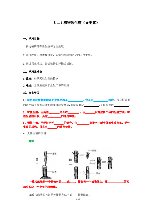 人教版八年级下册生物  7.1.1植物的生殖(导学案)