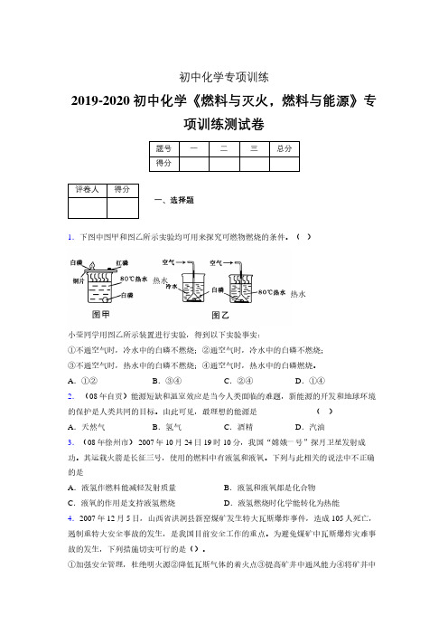 2019-2020学年初中化学《燃料与灭火,燃料与能源》专项训练模拟测试(含答案) (53)