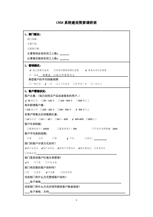 CRM调研表格
