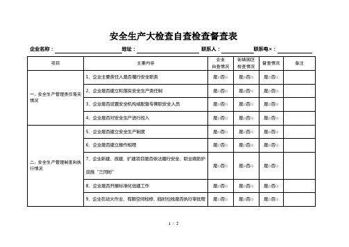 安全生产大检查自查检查督查表参考模板范本