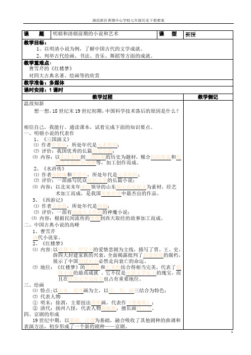 明朝和清朝前期的小说和艺术