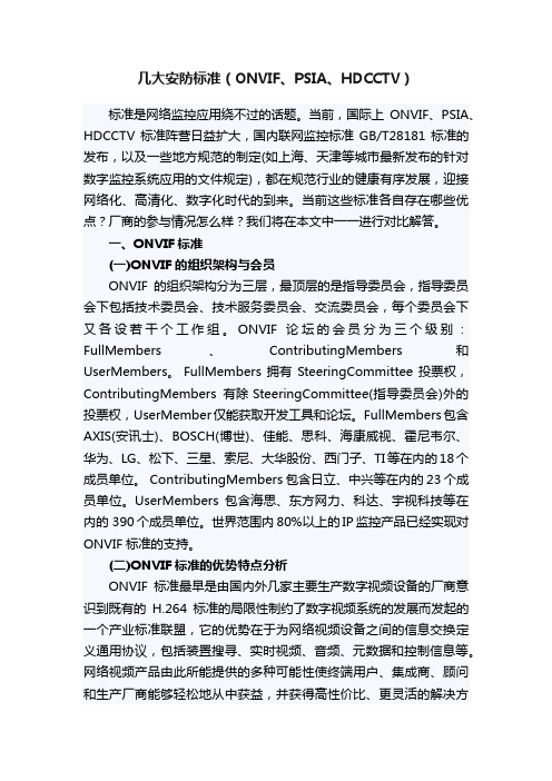 几大安防标准（ONVIF、PSIA、HDCCTV）