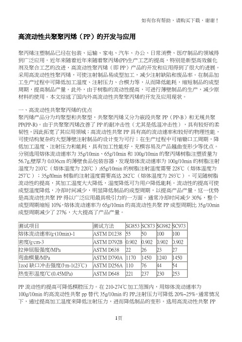 高流动性共聚聚丙烯(PP)的开发与应用
