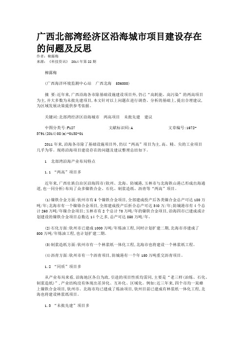 广西北部湾经济区沿海城市项目建设存在的问题及反思