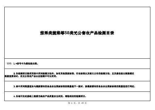 农业部茄果类蔬菜等58类无公害农产品检测目录