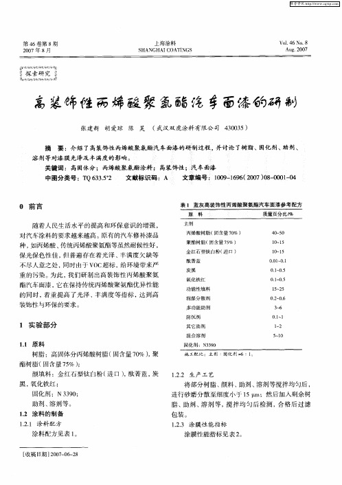 高装饰性丙烯酸聚氨酯汽车面漆的研制