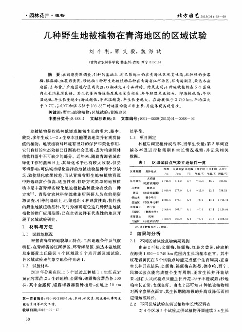 几种野生地被植物在青海地区的区域试验