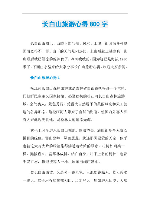 长白山旅游心得800字