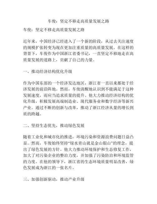 车俊：坚定不移走高质量发展之路