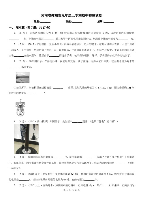 河南省郑州市九年级上学期期中物理试卷