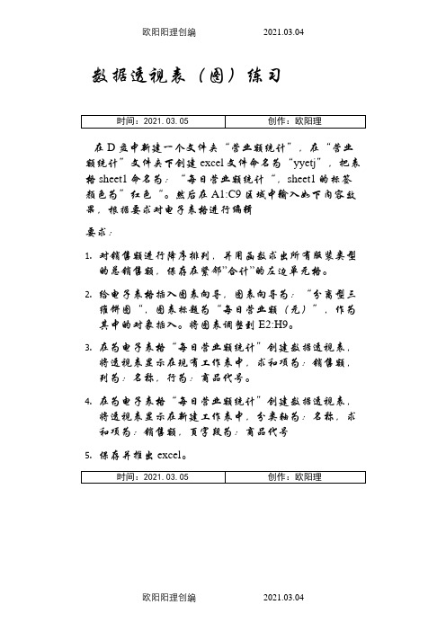 数据透视图表练习之欧阳理创编