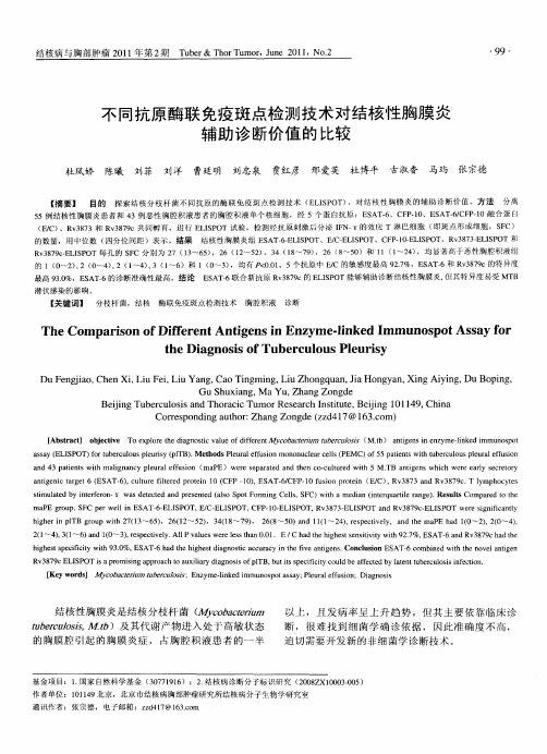不同抗原酶联免疫斑点检测技术对结核性胸膜炎辅助诊断价值的比较