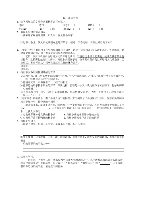 2021-2021九年级语文上册10孤独之旅练习1(新版)新人教版