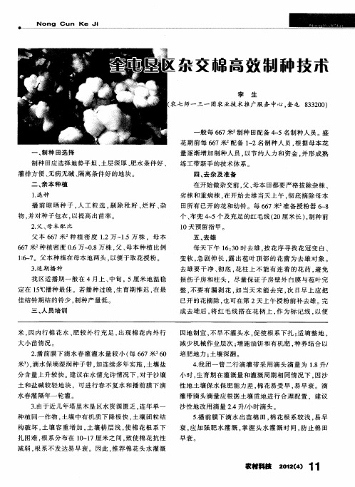 奎屯垦区杂交棉高效制种技术