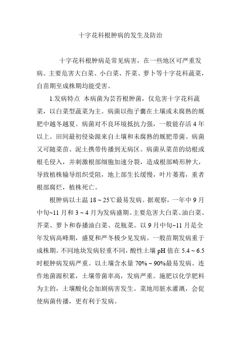 十字花科根肿病的发生及防治