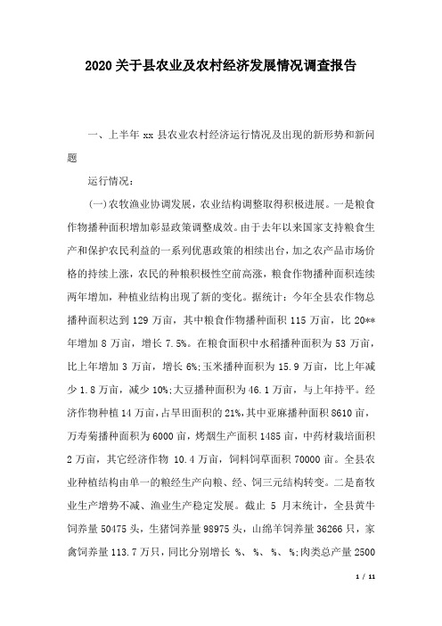 2020关于县农业及农村经济发展情况调查报告.docx