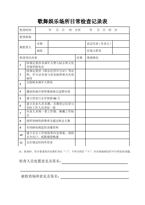 歌舞娱乐场所日常检查记录表