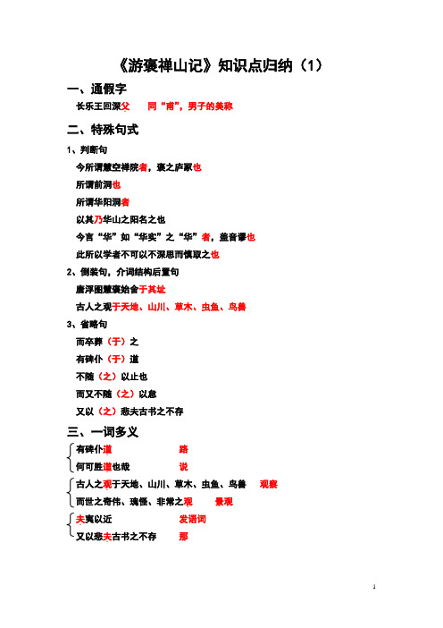 《游褒禅山记》知识点归纳不删