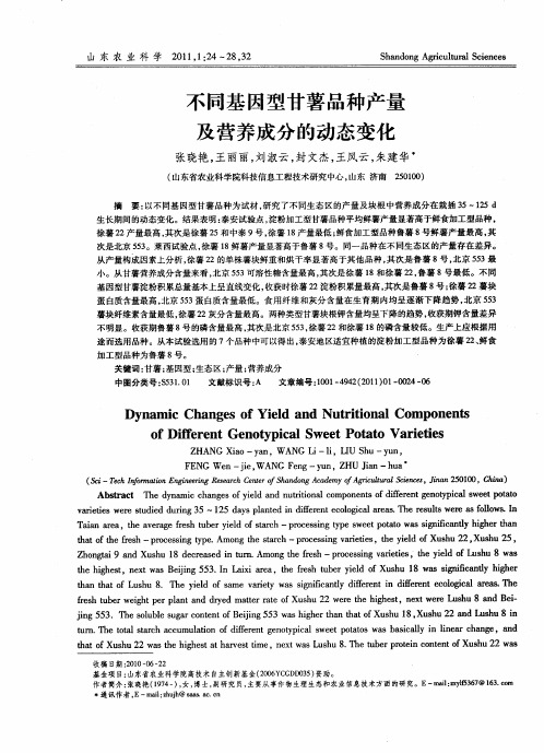 不同基因型甘薯品种产量及营养成分的动态变化