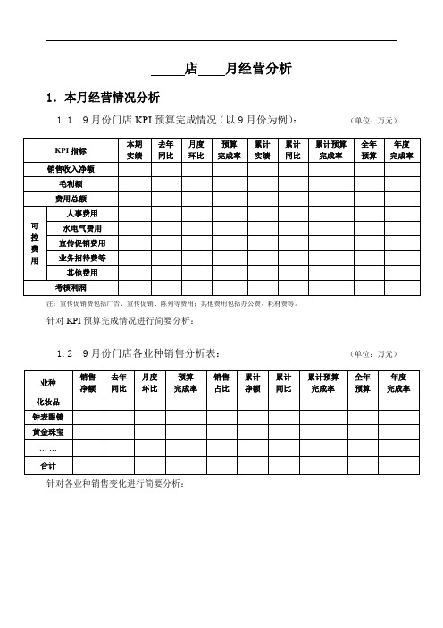 百货商场月度经营分析及汇报模板