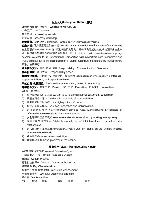 潍柴 实习 英语复习资料