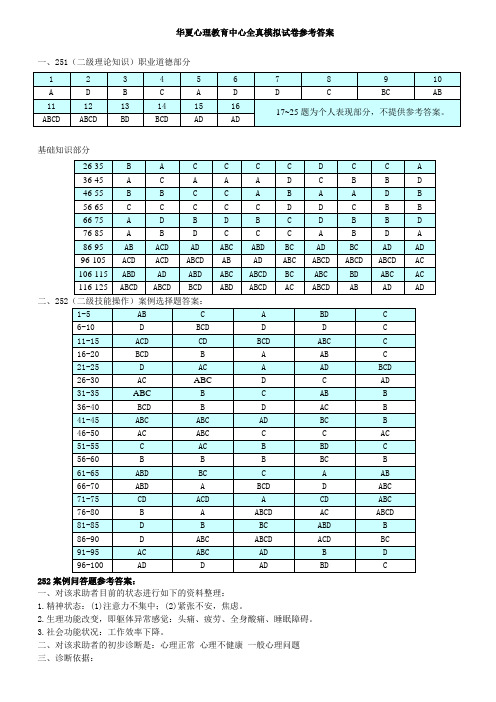 国家心理咨询师考试08年上半年全真模拟试卷参考答案(含二、三级)