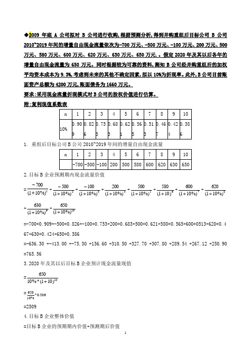 2019年最新电大企业集团财务管理计算题小抄(已排版)