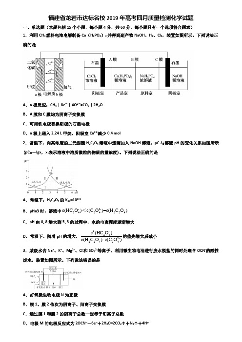 福建省龙岩市达标名校2019年高考四月质量检测化学试题含解析