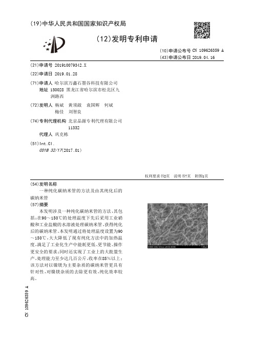 【CN109626359A】一种纯化碳纳米管的方法及由其纯化后的碳纳米管【专利】