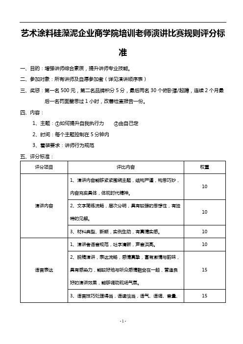 艺术涂料硅藻泥企业商学院培训老师演讲比赛规则评分标准