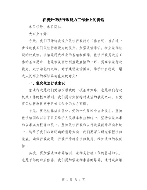 在提升依法行政能力工作会上的讲话